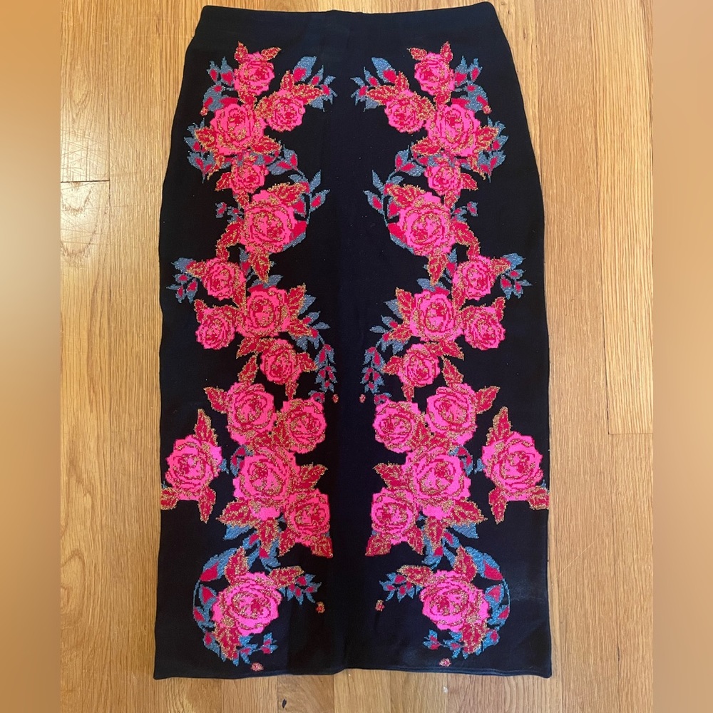 Anthropologie Metallic Rose Knit Pencil Skirt